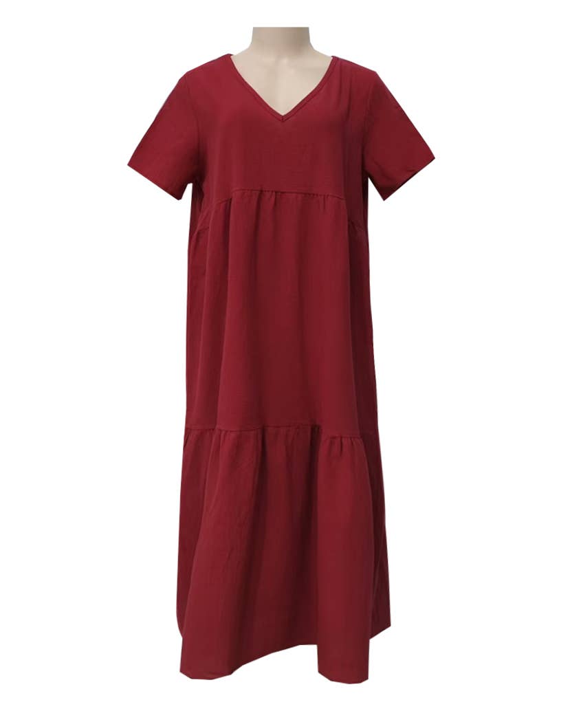 Tiered Short Sleeve Flowy Maxi Sundress