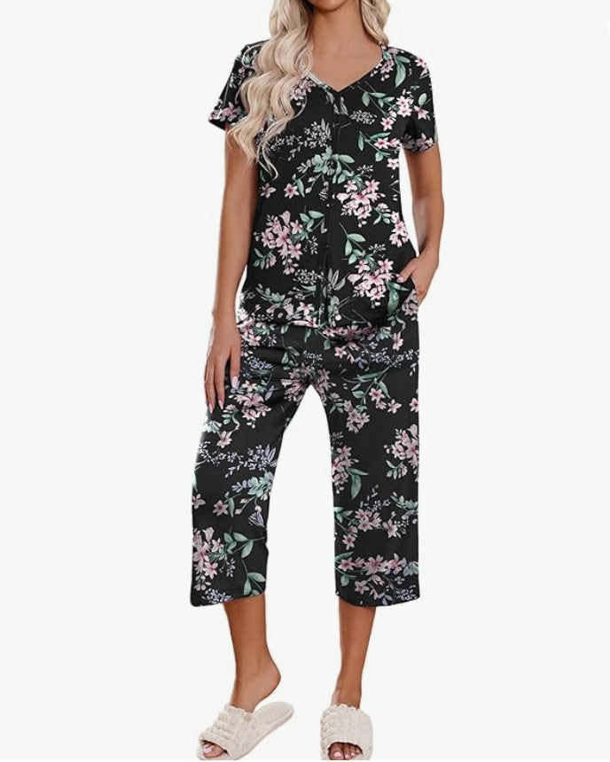 Button Front Capri Pajama Set - Color_2