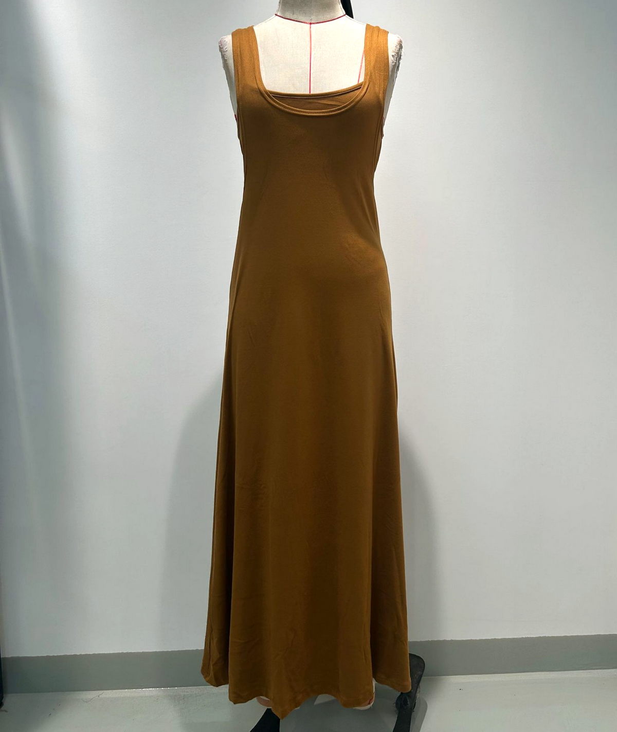 Strappy Cutout Maxi Tank Dress with Open Back - Brown