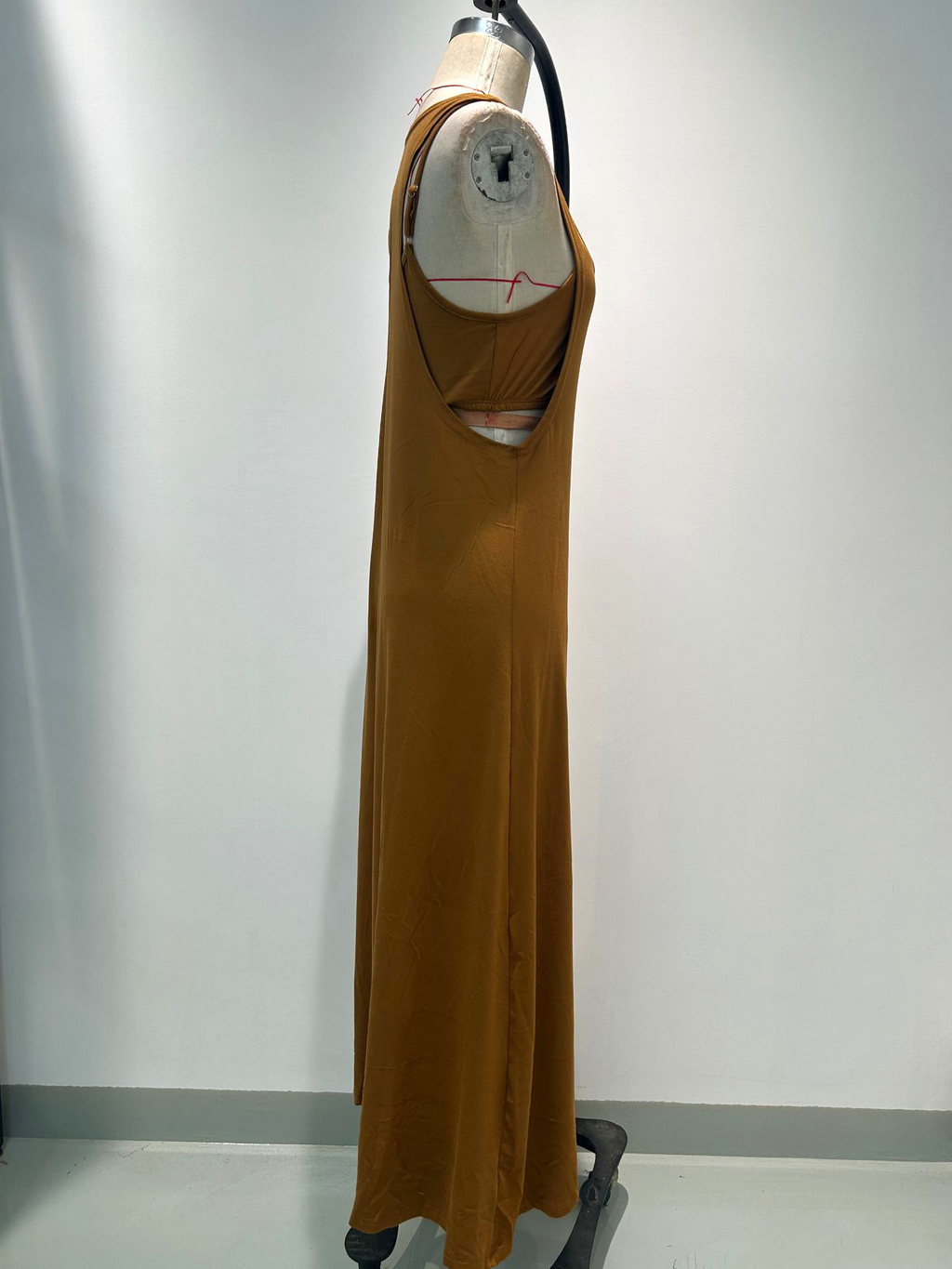 Strappy Cutout Maxi Tank Dress with Open Back - Brown - 2
