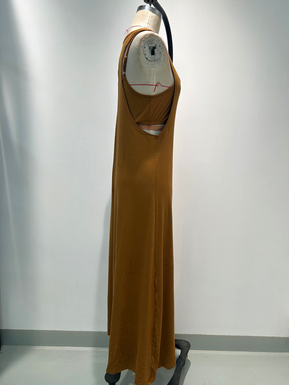 Strappy Cutout Maxi Tank Dress with Open Back - Brown - 2