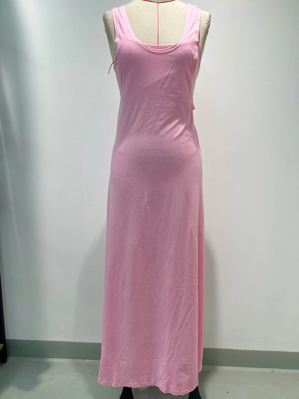 Strappy Cutout Maxi Tank Dress with Open Back - Pink