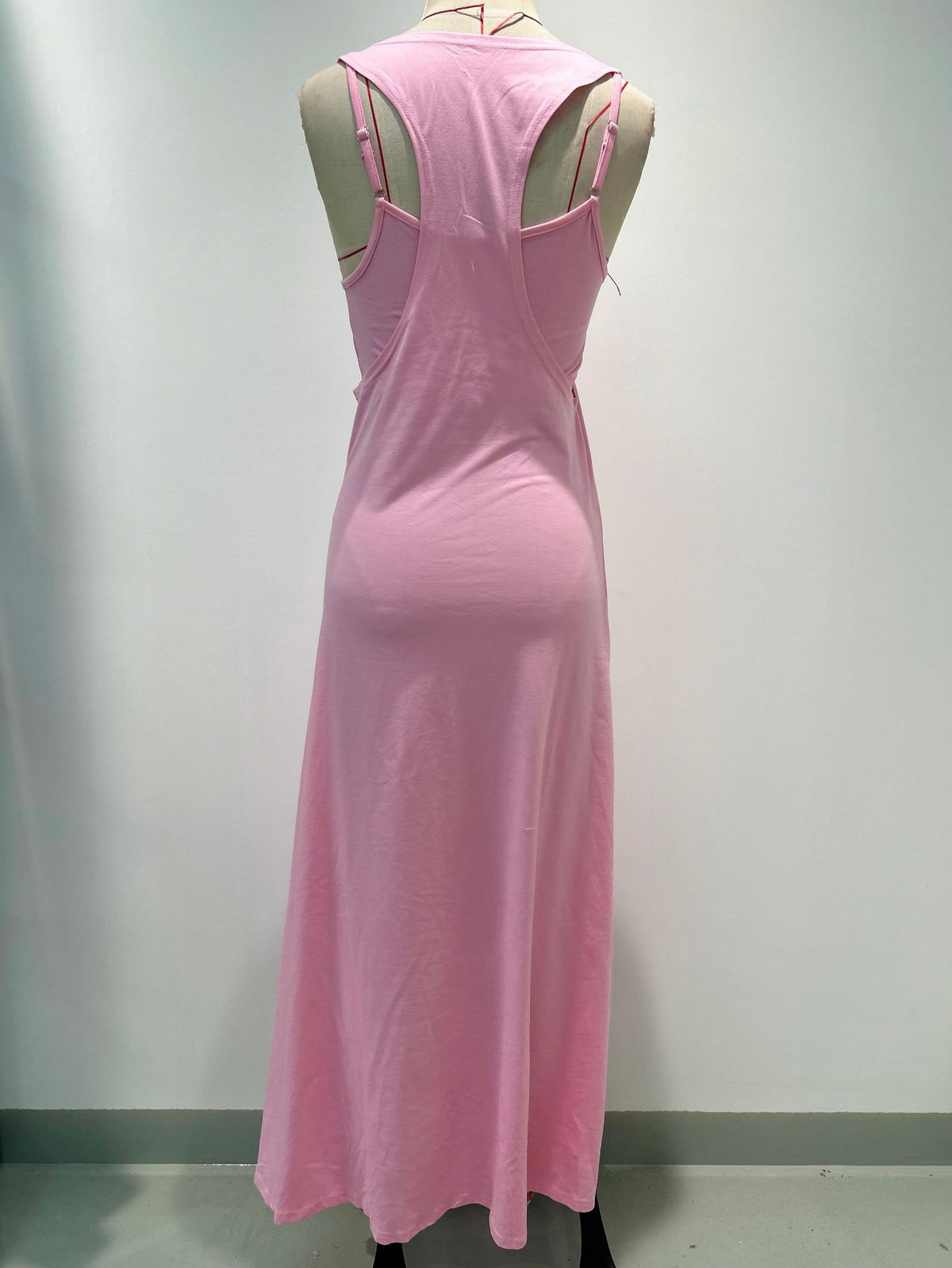 Strappy Cutout Maxi Tank Dress with Open Back - Pink - 3