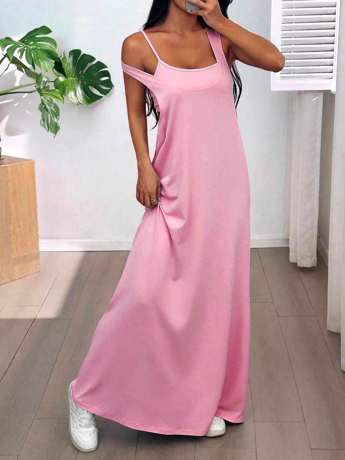 Strappy Cutout Maxi Tank Dress with Open Back - Pink - 6