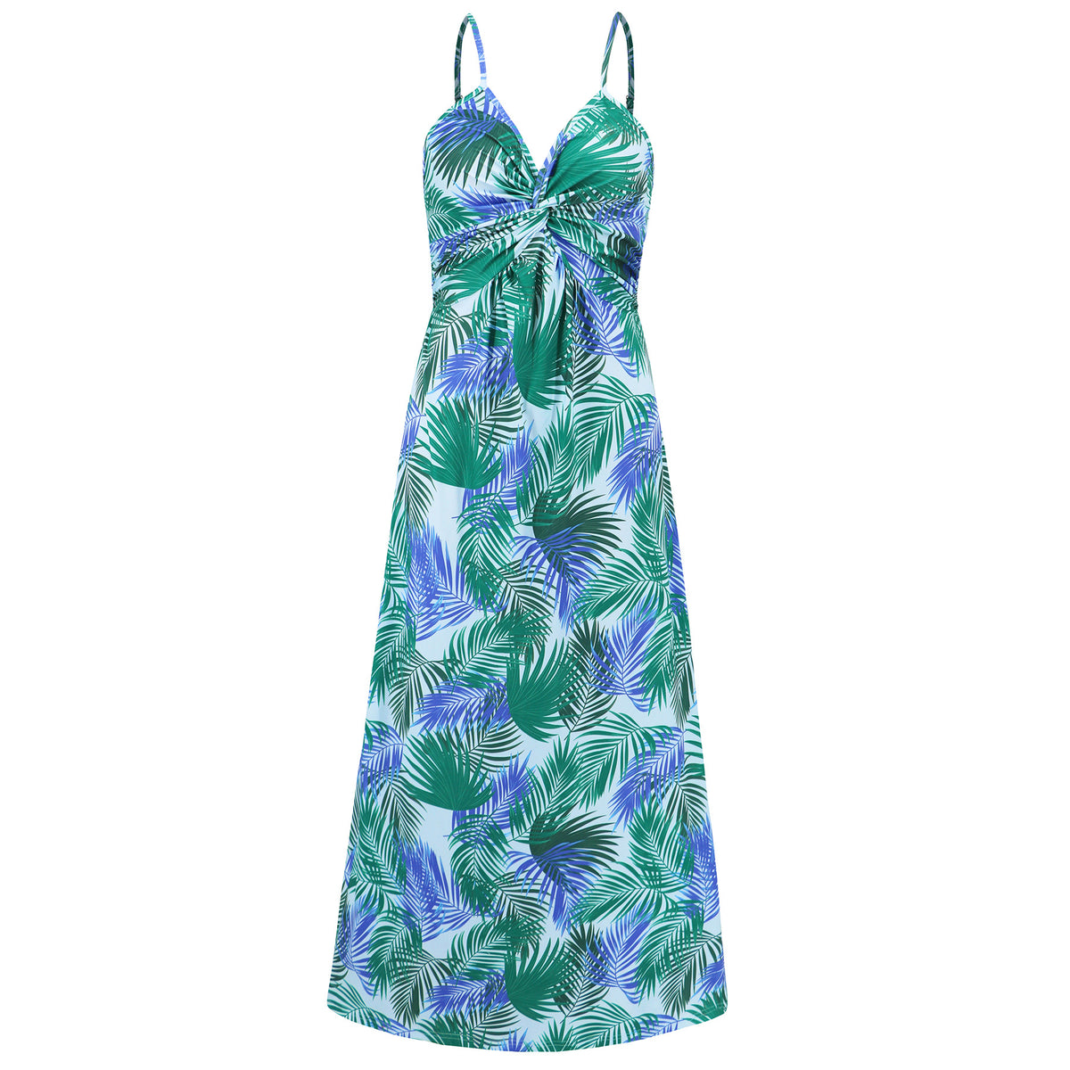 Tropical Print Twist Front Maxi Sundress - Blue