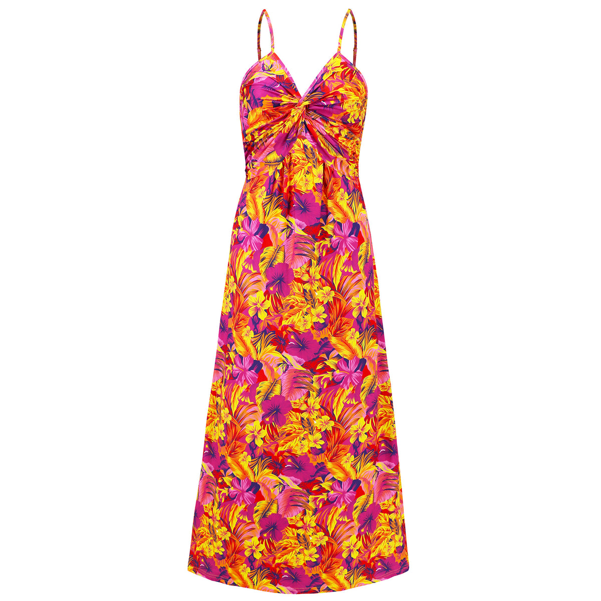 Tropical Print Twist Front Maxi Sundress - Rosered