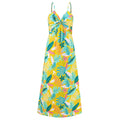 Tropical Print Twist Front Maxi Sundress - Yellow