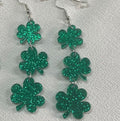 Triple Shamrock Glitter Drop Earrings - Color_1