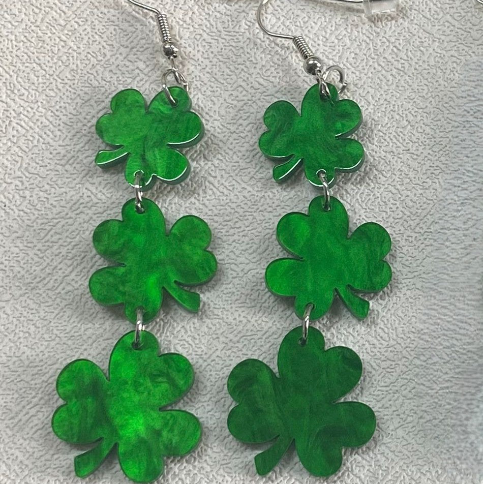 Triple Shamrock Glitter Drop Earrings - Color_2