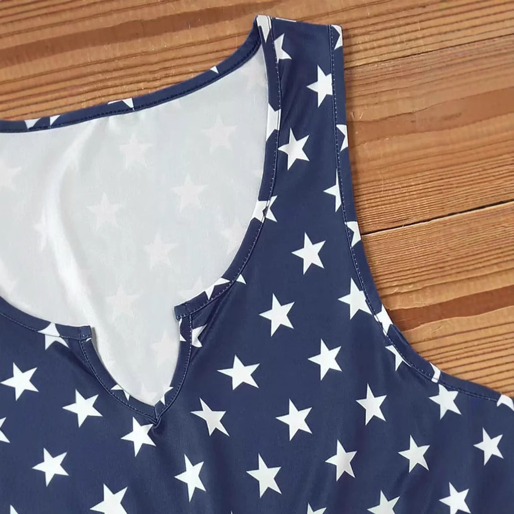 Stars and Stripes Tiered Sleeveless Mini Dress - Red - 2