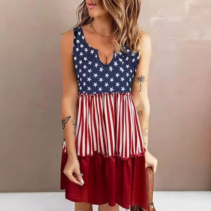 Stars and Stripes Tiered Sleeveless Mini Dress
