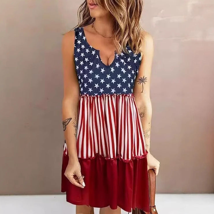 Stars and Stripes Tiered Sleeveless Mini Dress - view 1