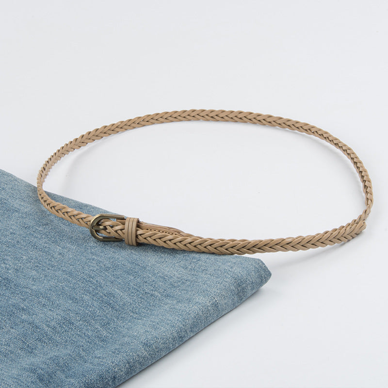 Slim Braided Belt With Aged Buckle - B-apricot - 1