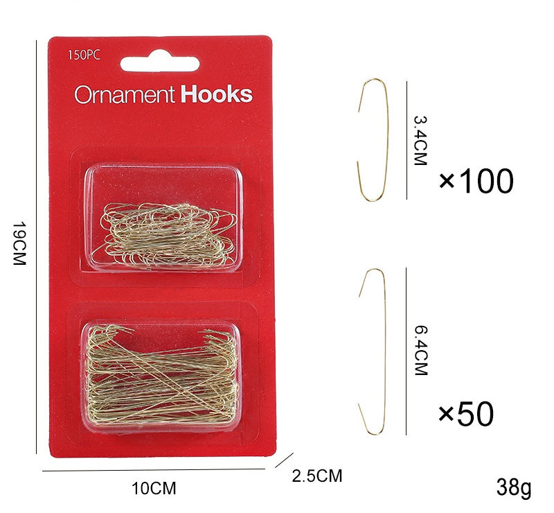 Christmas Tree Ornament Hooks Bulk Pack in Two Sizes - Gold150pcs