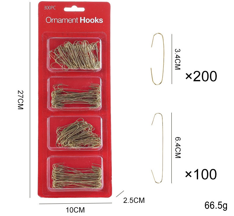 Christmas Tree Ornament Hooks Bulk Pack in Two Sizes - Gold300pcs