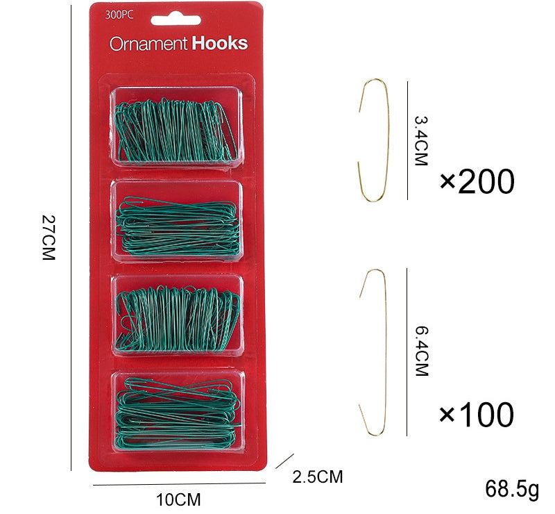 Christmas Tree Ornament Hooks Bulk Pack in Two Sizes - Green300pcs