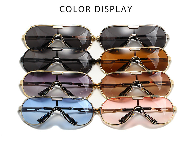 Oversized Shield Aviator Sunglasses - Blue - 1