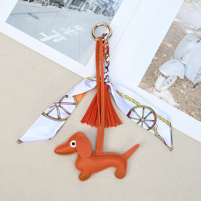 Sausage Dog Keychain With Scarf and Tassel - Orange - 1