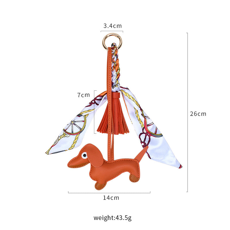 Sausage Dog Keychain With Scarf and Tassel - Orange - 2