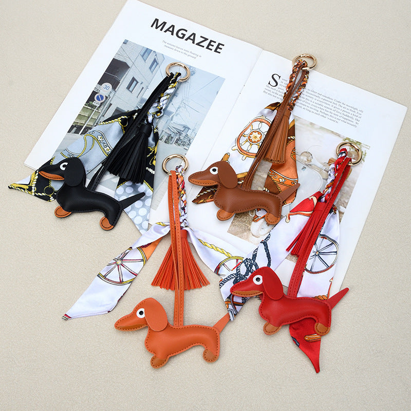 Sausage Dog Keychain With Scarf and Tassel - Orange - 3