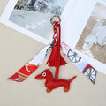 Sausage Dog Keychain With Scarf and Tassel - Red