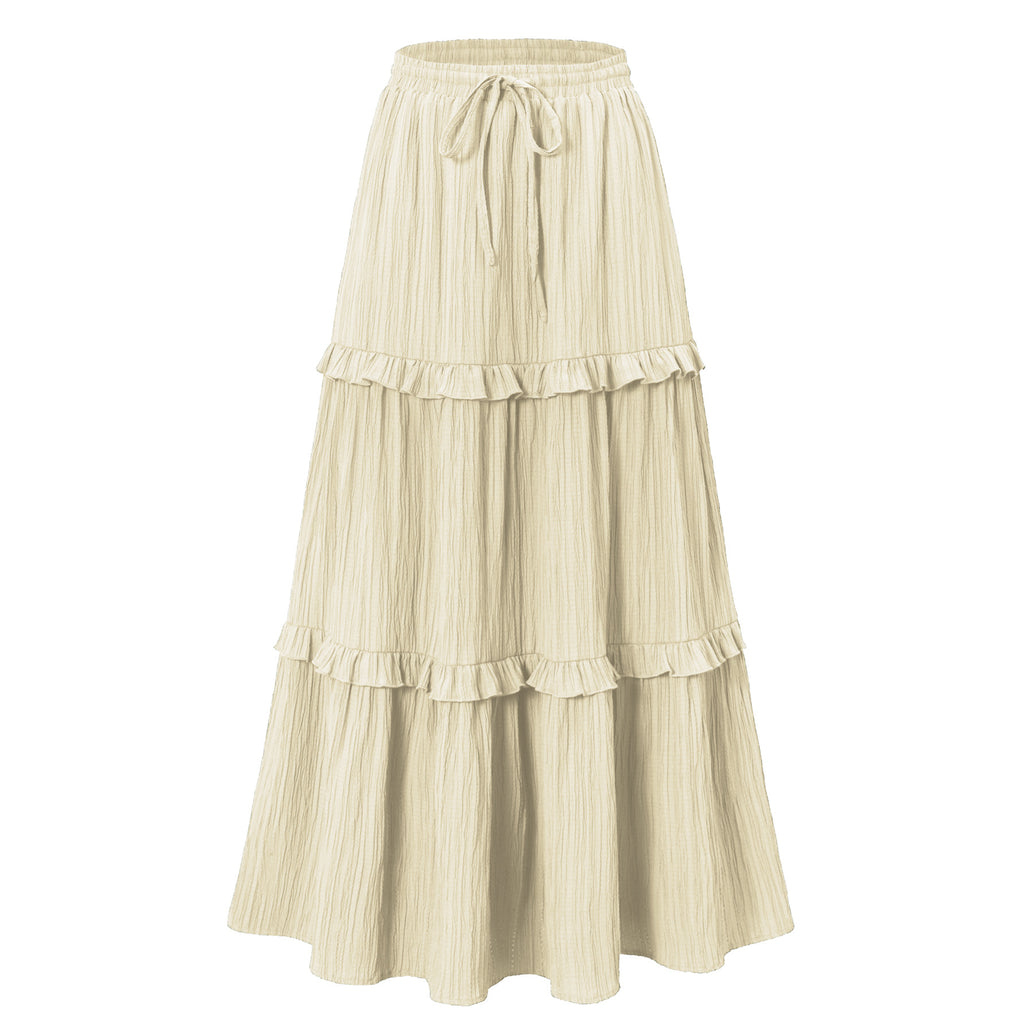 Crinkle Tiered Ruffle Maxi Skirt - Beige