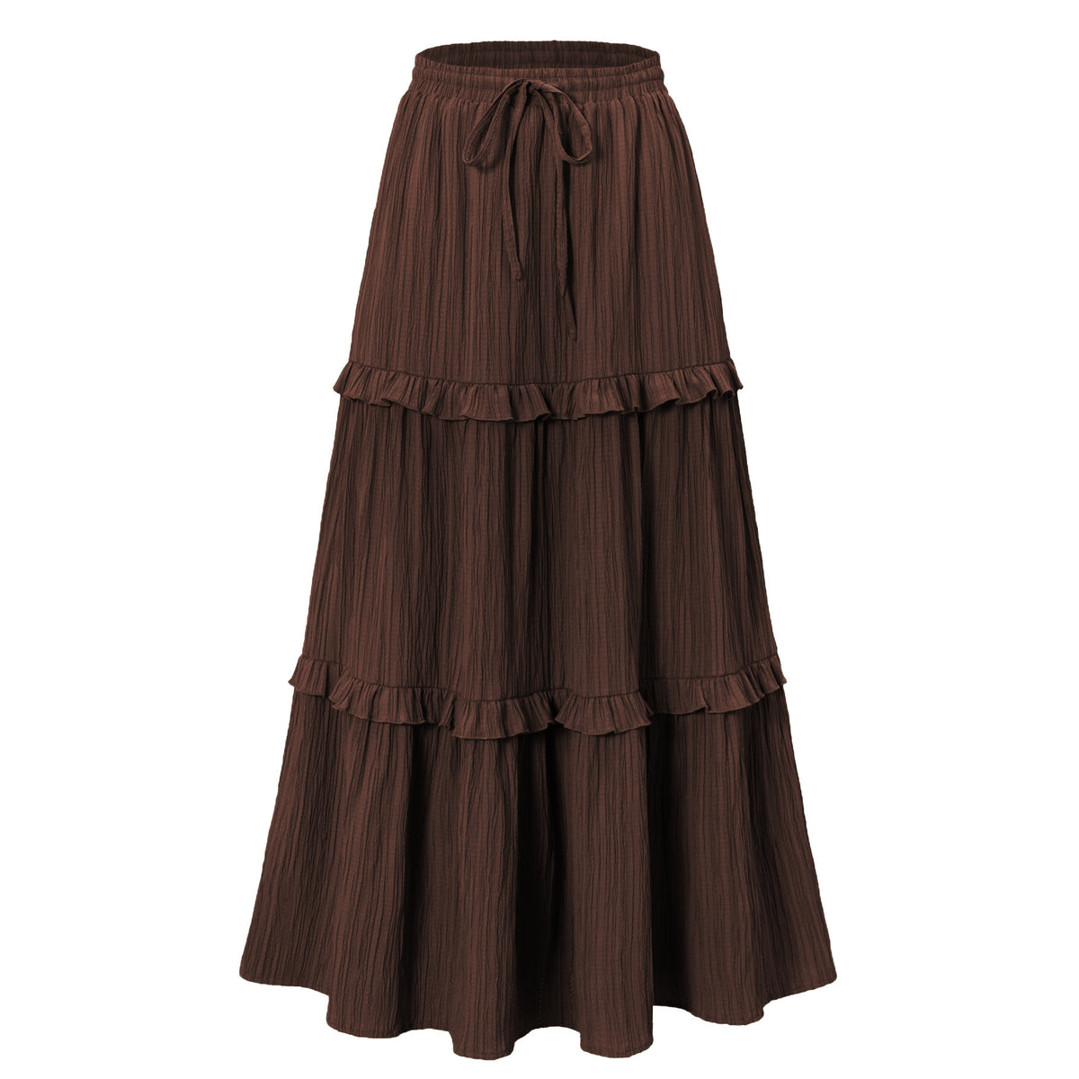 Crinkle Tiered Ruffle Maxi Skirt - Chocolate