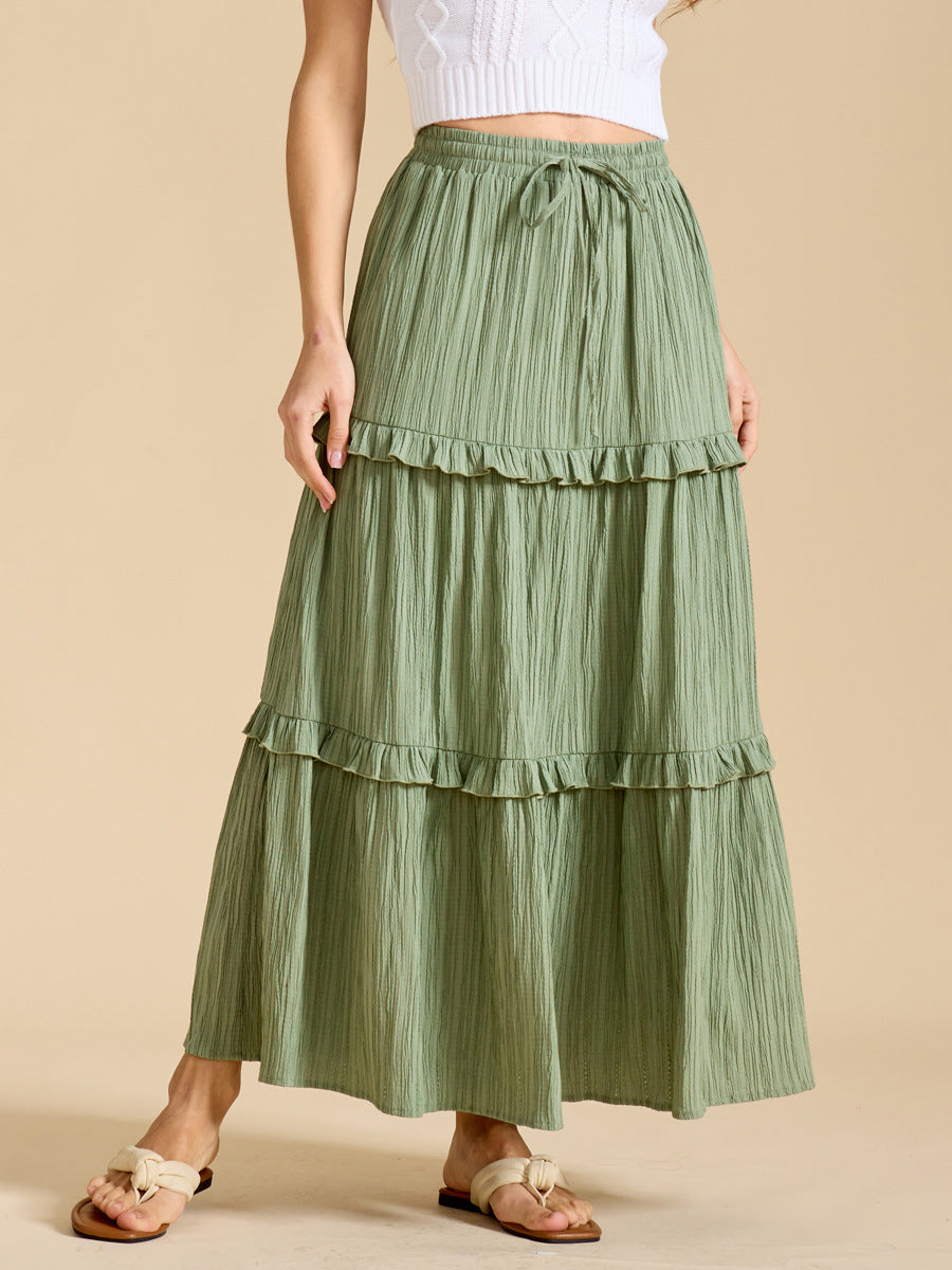 Crinkle Tiered Ruffle Maxi Skirt - Green - 2