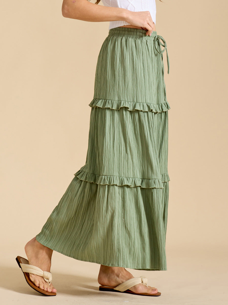 Crinkle Tiered Ruffle Maxi Skirt - Green - 3