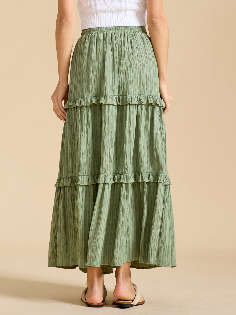 Crinkle Tiered Ruffle Maxi Skirt - Green - 4