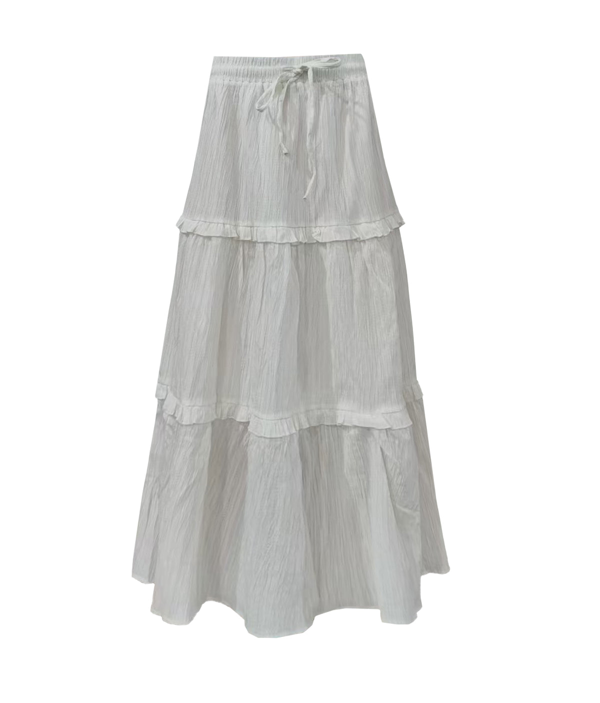 Crinkle Tiered Ruffle Maxi Skirt - White