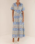 Mosaic Tile Print Belted Maxi Shirt Dress - Decor