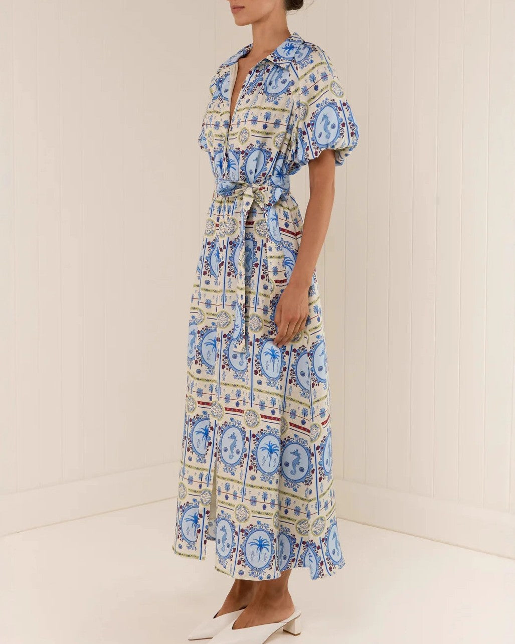 Mosaic Tile Print Belted Maxi Shirt Dress - Decor - 1