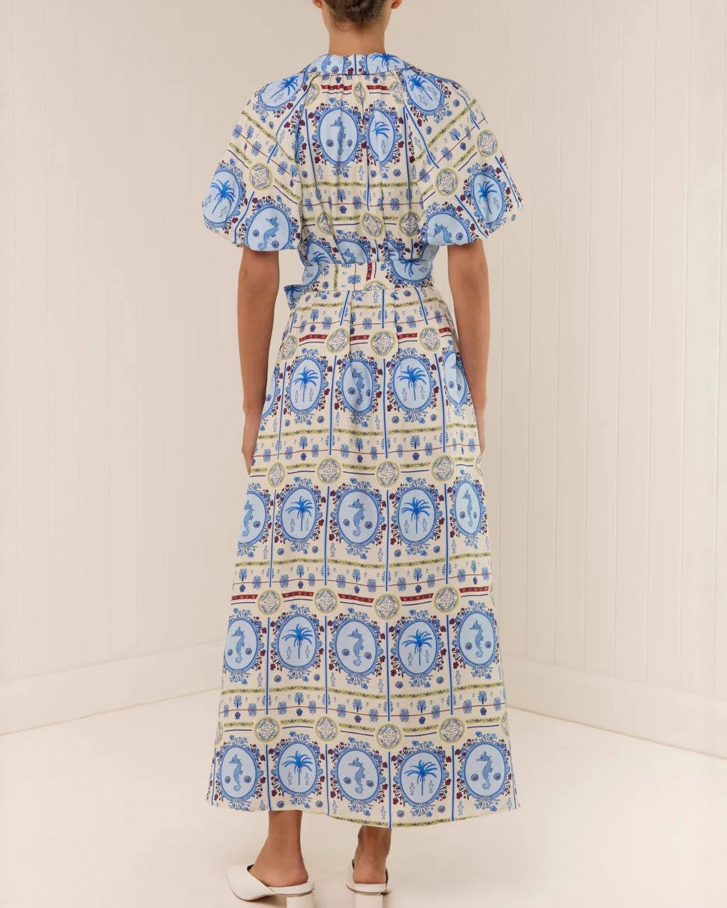 Mosaic Tile Print Belted Maxi Shirt Dress - Decor - 2