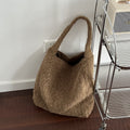 Fuzzy Brushed Slouchy Shoulder Tote Bag - Brown