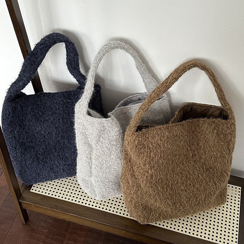 Fuzzy Brushed Slouchy Shoulder Tote Bag