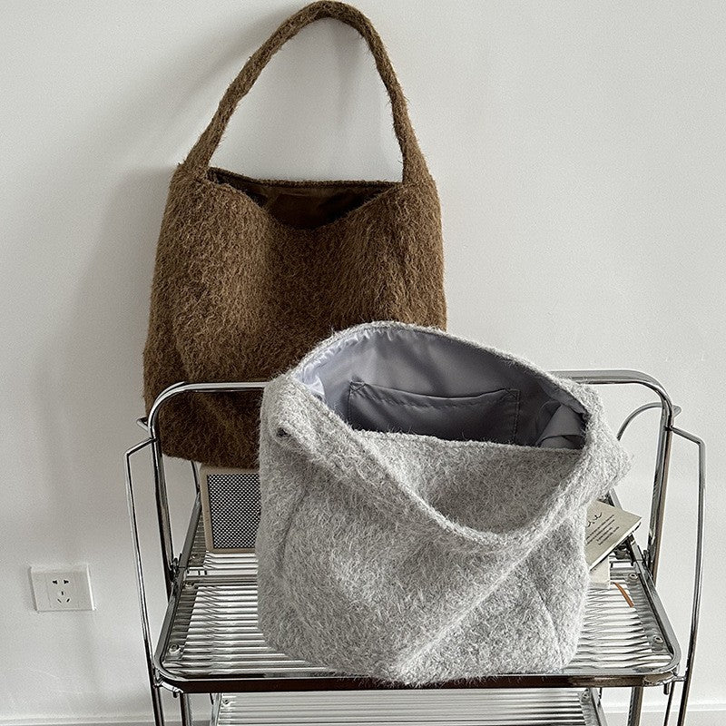 Fuzzy Brushed Slouchy Shoulder Tote Bag