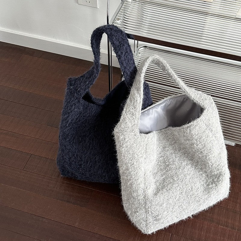 Fuzzy Brushed Slouchy Shoulder Tote Bag