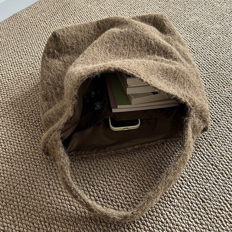 Fuzzy Brushed Slouchy Shoulder Tote Bag