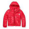 Glossy Hooded Cropped Puffer Jacket - Red