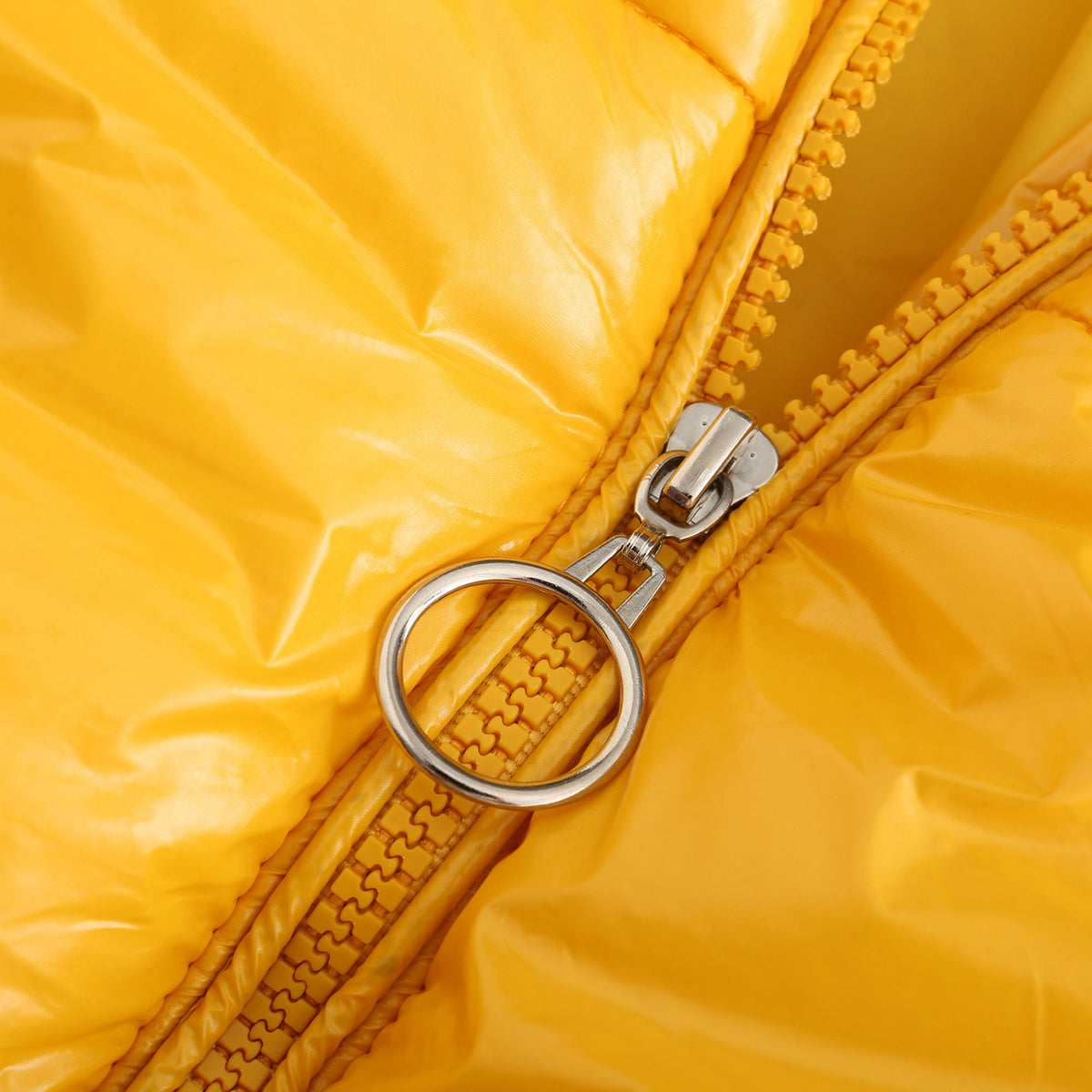 Glossy Hooded Cropped Puffer Jacket - Yellow - 3