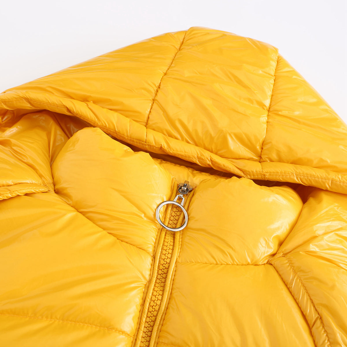 Glossy Hooded Cropped Puffer Jacket - Yellow - 4