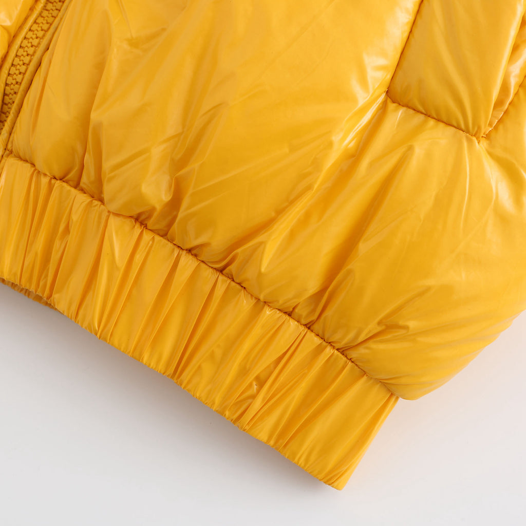 Glossy Hooded Cropped Puffer Jacket - Yellow - 8
