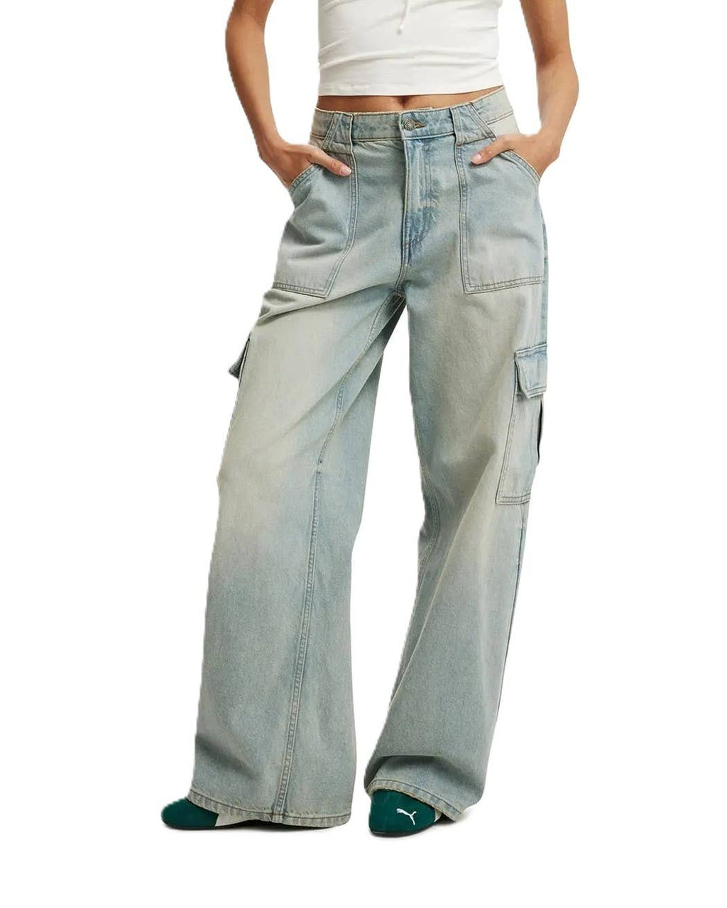 Wide Leg Cargo Jeans With Utility Pockets