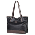 Two Tone Faux Leather Shoulder Tote Bag - Black