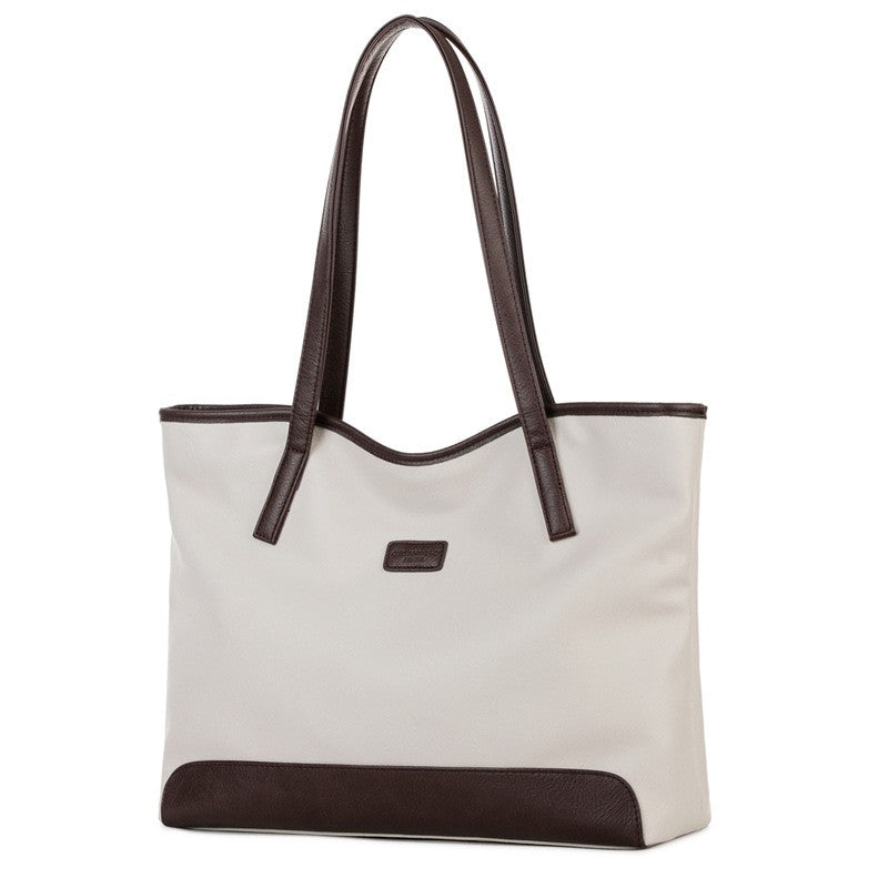 Two Tone Faux Leather Shoulder Tote Bag - Cream