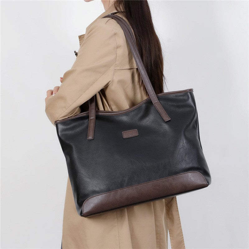 Two Tone Faux Leather Shoulder Tote Bag