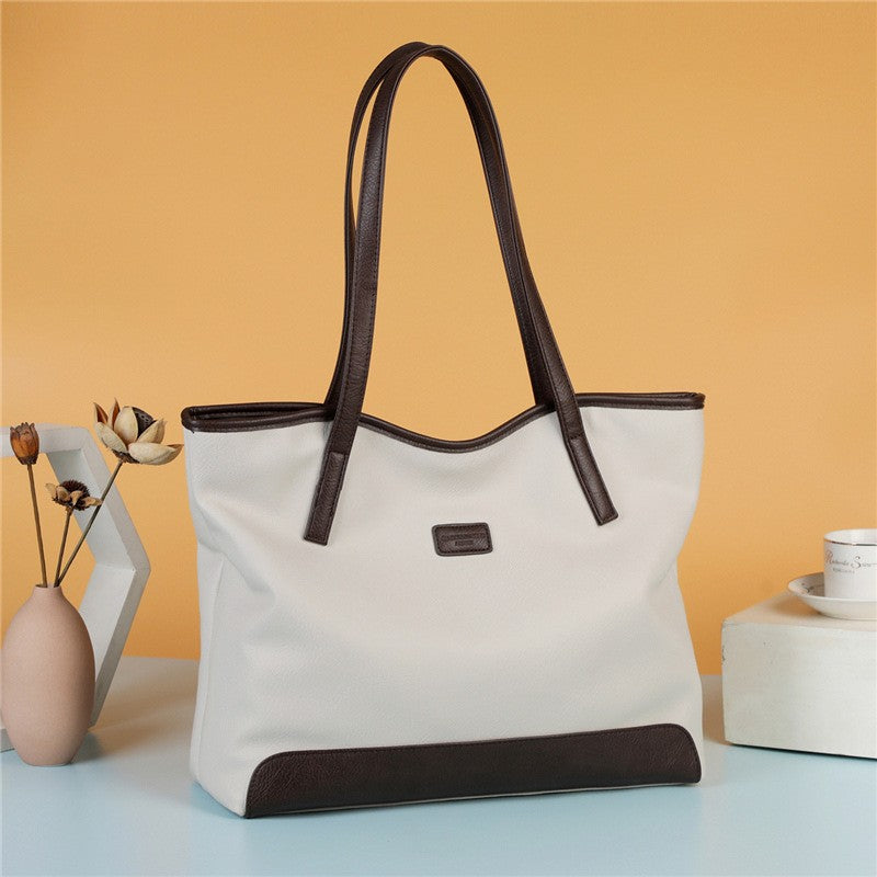 Two Tone Faux Leather Shoulder Tote Bag