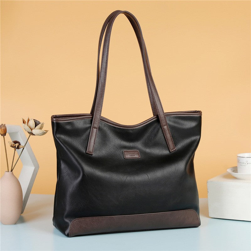 Two Tone Faux Leather Shoulder Tote Bag