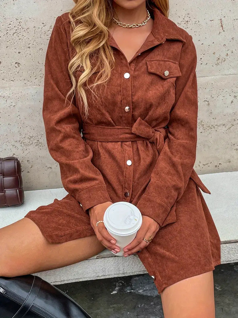 Corduroy Belted Mini Shirt Dress - view 1